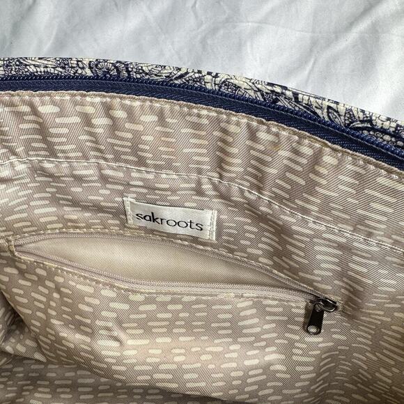 Sakroots Metro 2 Handle Tote Bag Navy and White Durable Purse Coated Canvas Bag - Picture 6 of 16